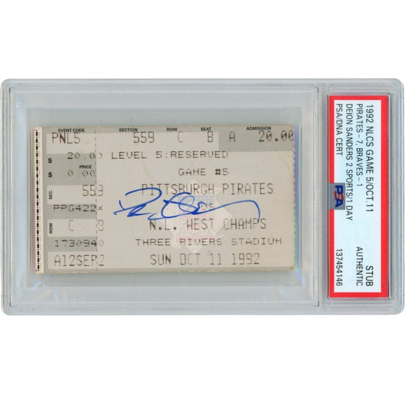 Deion Sanders Signed Atlanta Braves 1992 NLCS Game 5 Ticket - Slabbed