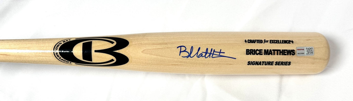 Brice Matthews Autographed Blonde Cooperstown Baseball Bat
