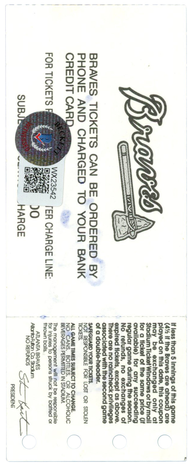 Deion Sanders Autographed Atlanta Braves Ticket Stub (5/17/1994) BAS