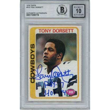 Tony Dorsett Autographed 1978 Topps Card #315 (Beckett Grade 10)