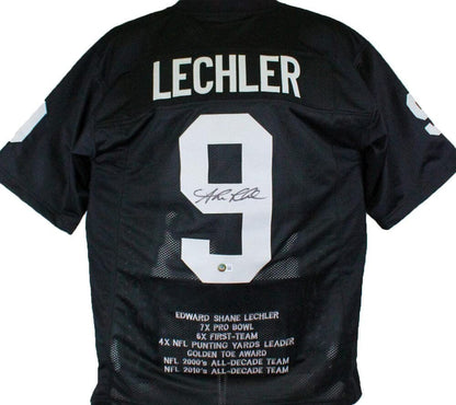 Shane Lechler Autographed Custom Black Football Stat Jersey