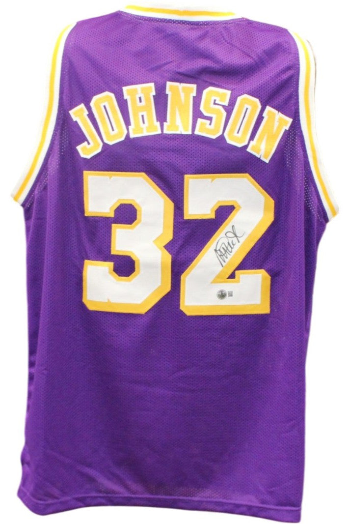 Magic Johnson Autographed Pro Style Purple Jersey (Beckett Witnessed)