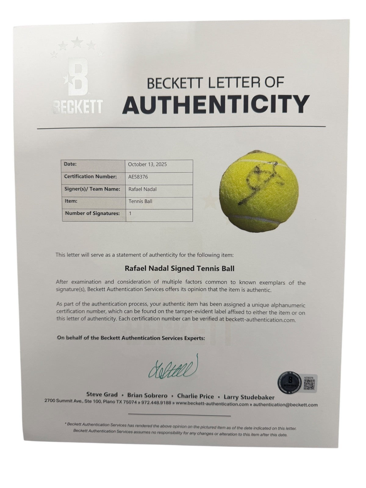 Rafael Nadal Signed Penn Tennis Ball (Beckett COA)