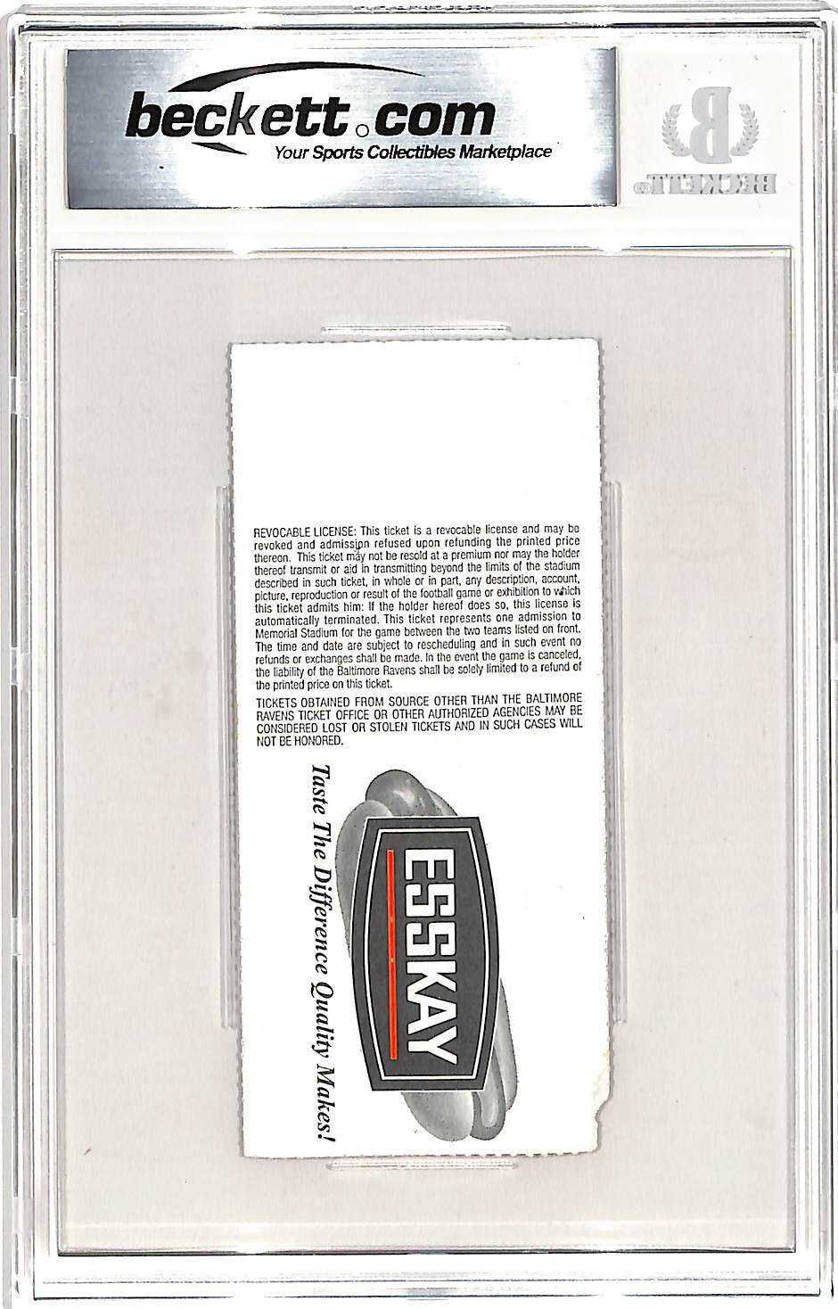 Ray Lewis Signed Baltimore Ravens Ticket Stub - Beckett Slabbed (1996)