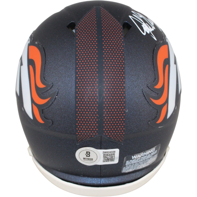 John Elway Signed Denver Broncos Mini Helmet with "HOF" Inscription Beckett BAS