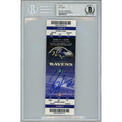 Ray Lewis Autographed Baltimore Ravens Slabbed Full Ticket Stub (12/17/06)