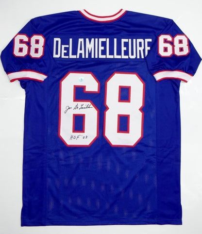 Joe DeLamelleure Signed Blue Custom Jersey - HOF 03 Inscribed