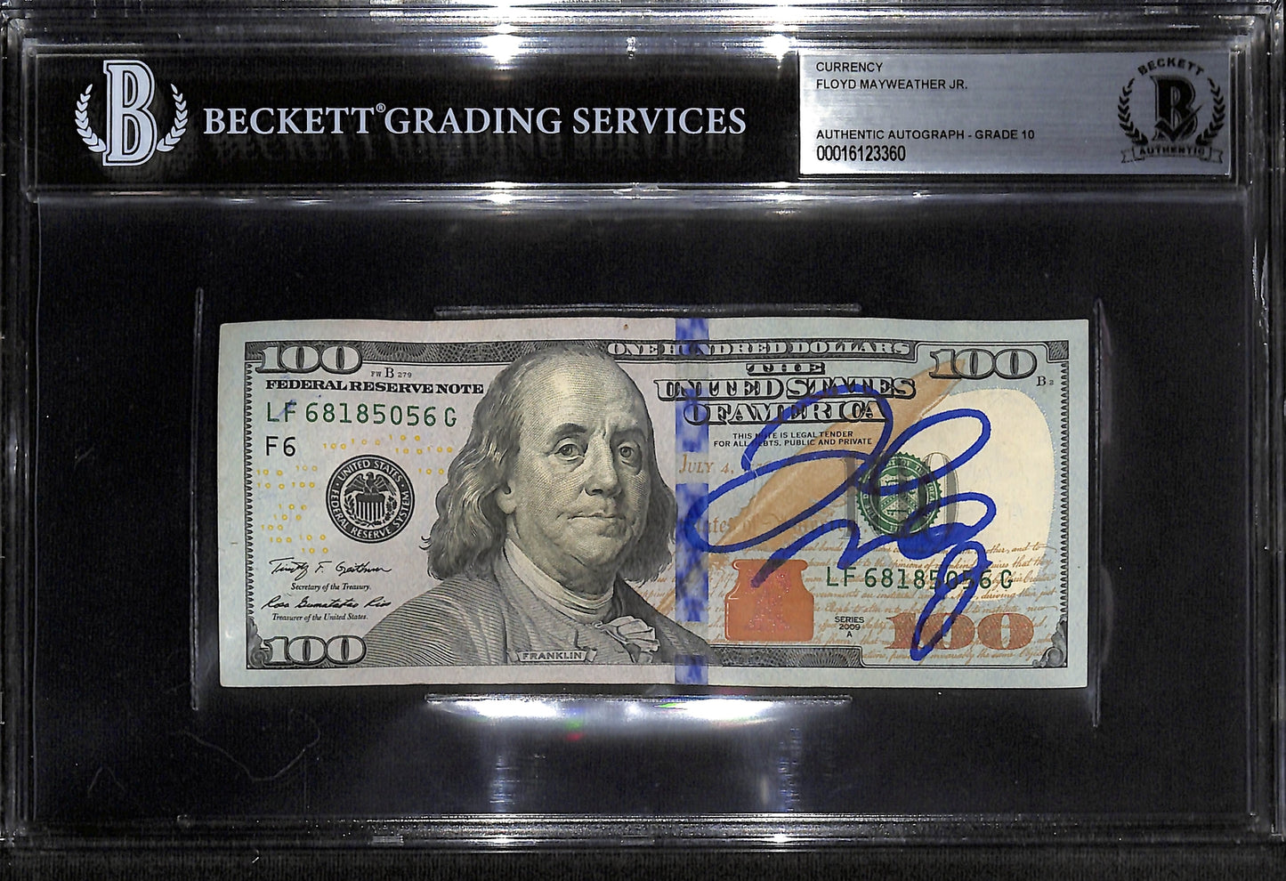 Floyd Mayweather Signed $100 Bill Beckett BAS Grade 10 Autograph Slabbed