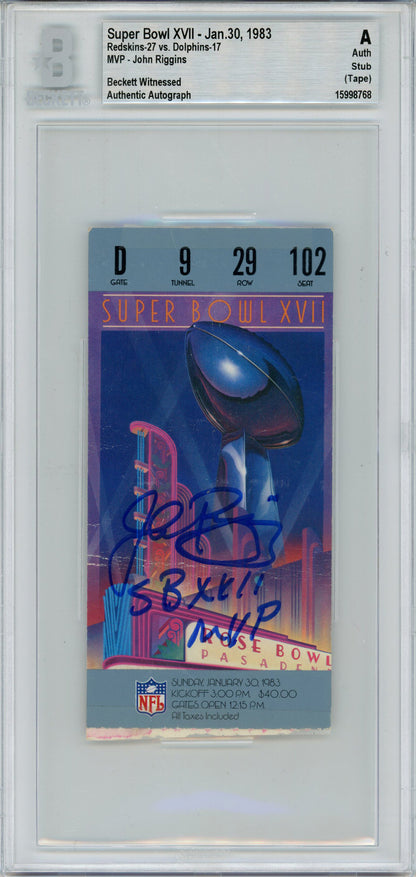 John Riggins Signed Super Bowl XVII Ticket Stub SB XVII MVP BAS Slabbed