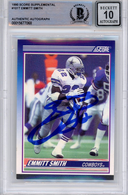 Emmitt Smith Signed 1990 Score Supplemental #101 Card - Grade 10 BAS