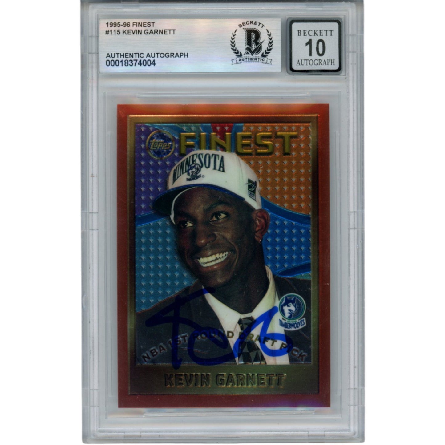 Kevin Garnett Autographed 1995-96 Topps Finest #115 Trading Card