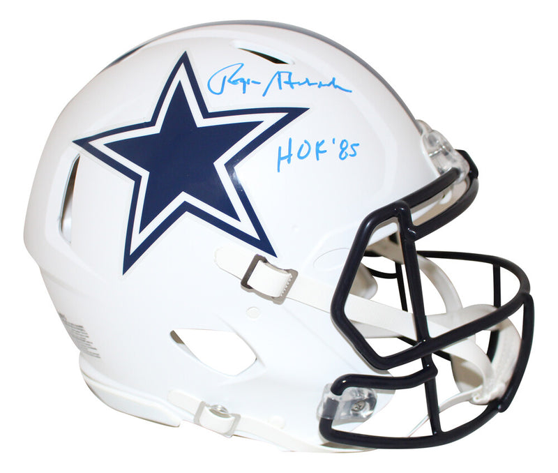 Roger Staubach Signed Dallas Cowboys Flat White Authentic Full Size Helmet