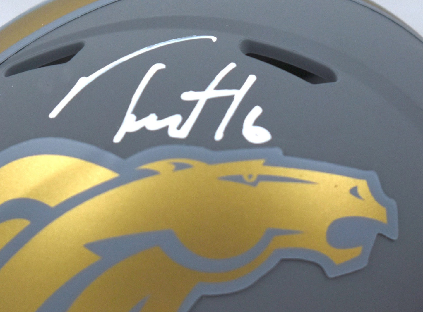 Troy Franklin Signed Denver Broncos Slate Speed Mini Helmet