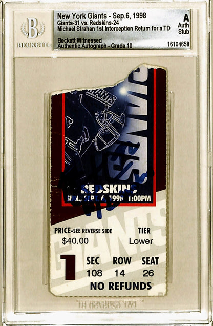 Michael Strahan Signed New York Giants Ticket Stub (Beckett Slabbed)
