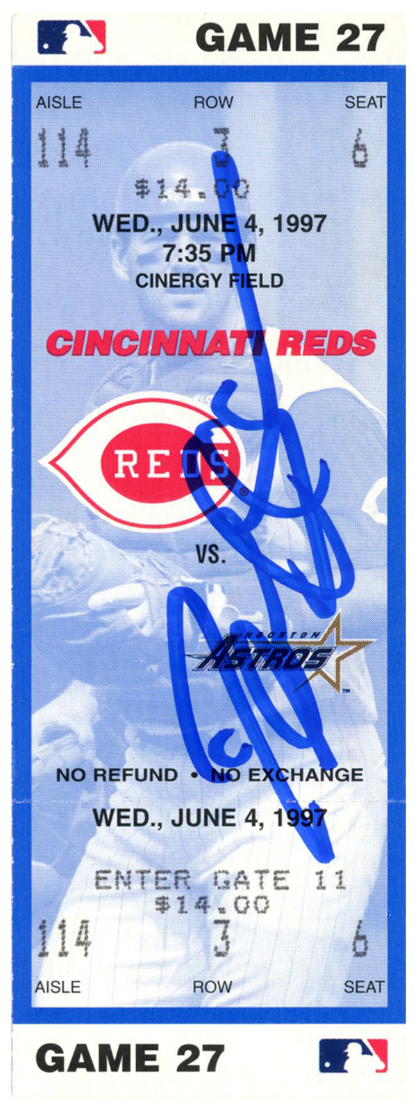 Deion Sanders Signed Cincinnati Reds vs. Astros Ticket Stub - June 4, 1997