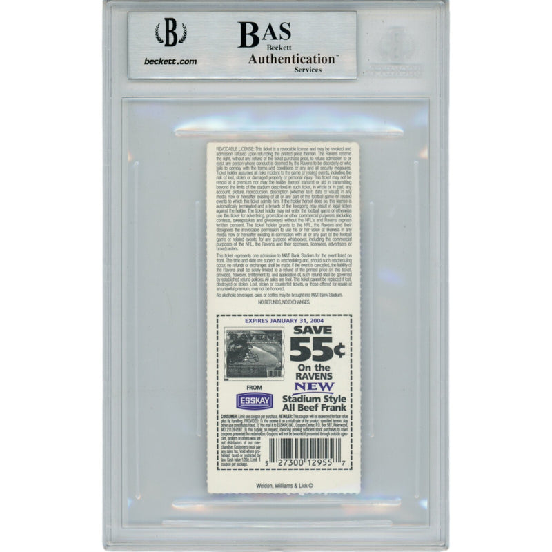 Ray Lewis Signed Baltimore Ravens 11/30/03 Ticket Stub Beckett Slabbed