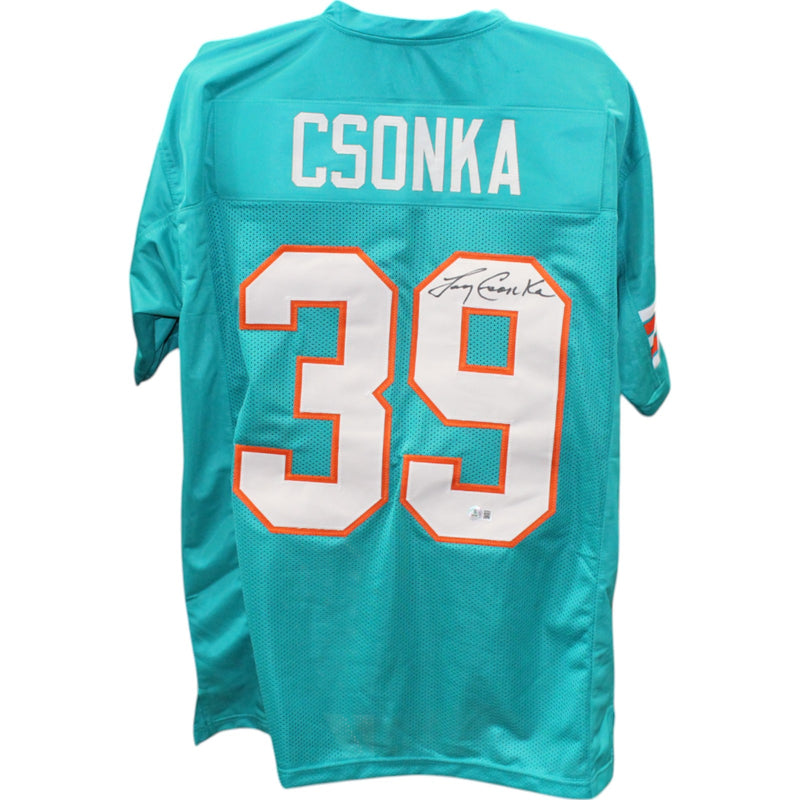 Larry Csonka Autographed Teal Custom Football Jersey (Beckett Witness)