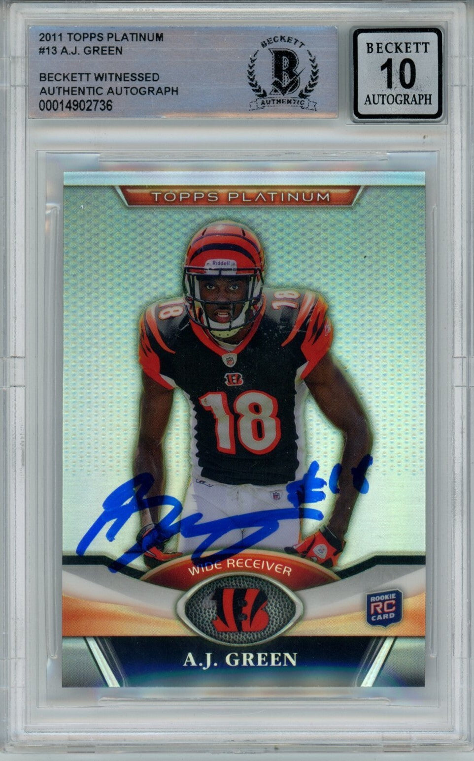 AJ Green Signed Cincinnati Bengals 2011 Topps Platinum Card BAS Auto 10
