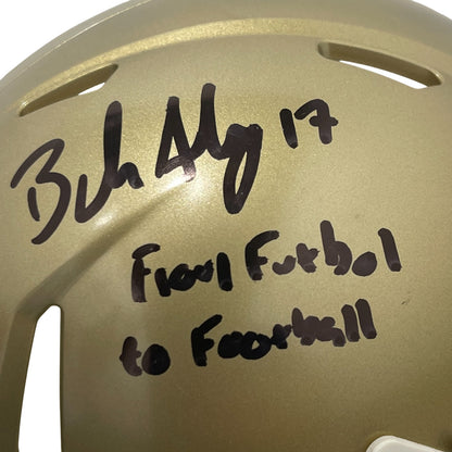 Brandon Aubrey Notre Dame Signed Mini Helmet "Futbol to Football" BAS
