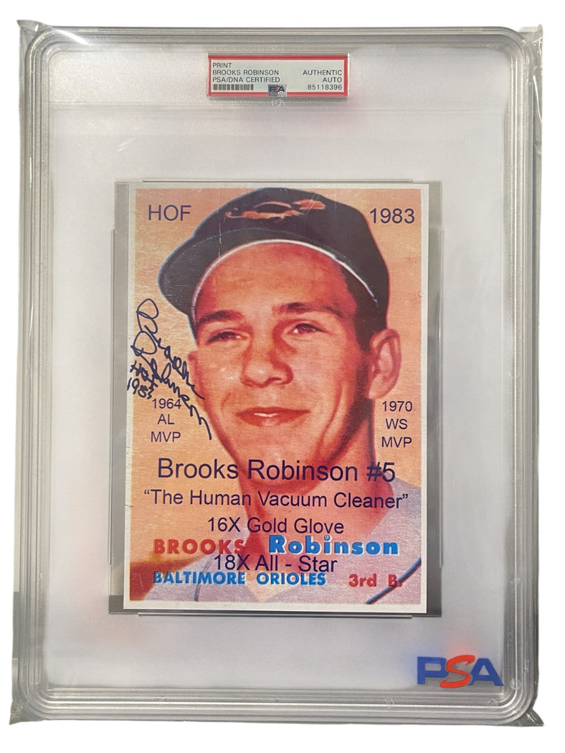 Brooks Robinson Signed 1955 Topps Style Print w/ HOF 83 (PSA)