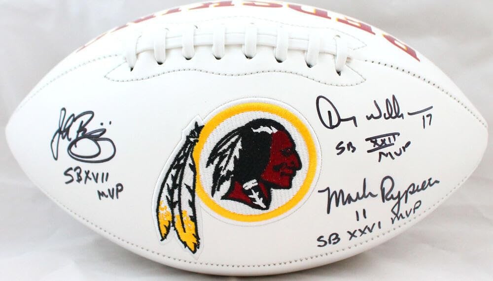 Doug Williams, John Riggins & Mark Rypien Signed Washington Logo Football