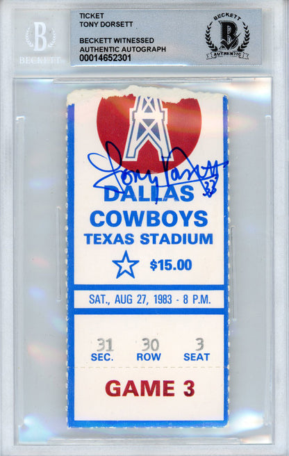 Tony Dorsett Autographed 1983 vs Oilers Ticket Stub Beckett Slabbed