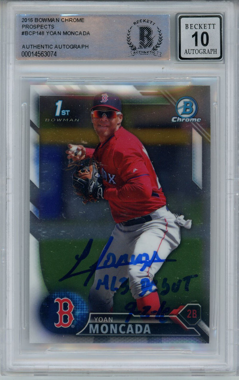 Yoan Moncada Autographed 2016 Bowman Chrome Prospects Card Beckett BAS Slab