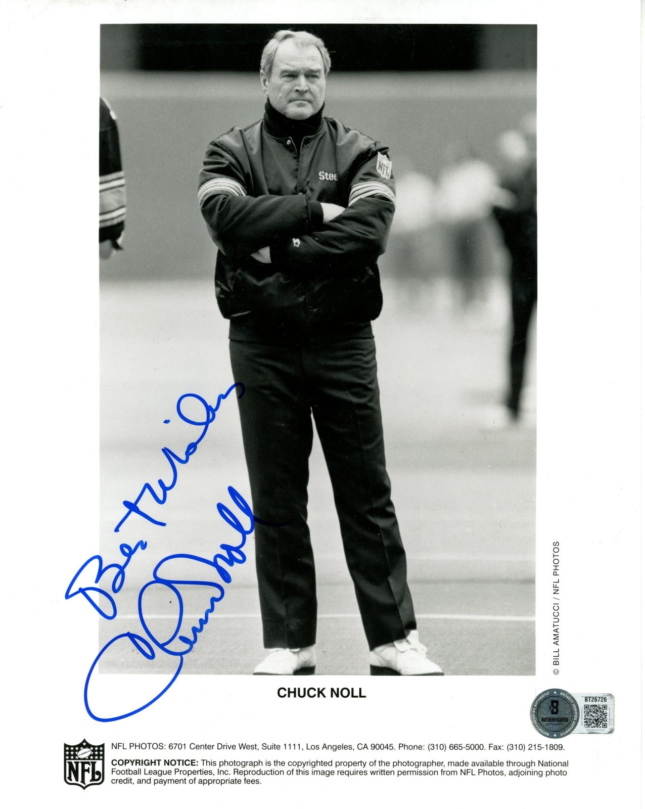 Chuck Noll Signed Pittsburgh Steelers 8x10 Photo