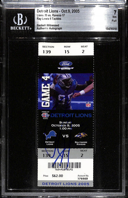 Ray Lewis Signed Baltimore Ravens Slabbed Ticket Stub Beckett Grade 7