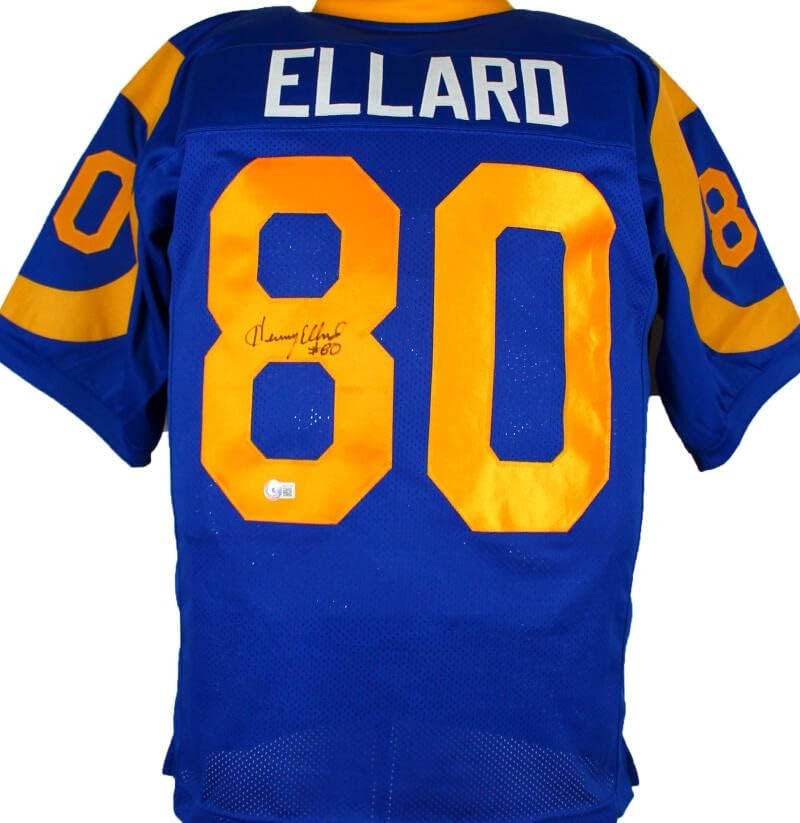 Henry Ellard Autographed Blue Custom Football Jersey