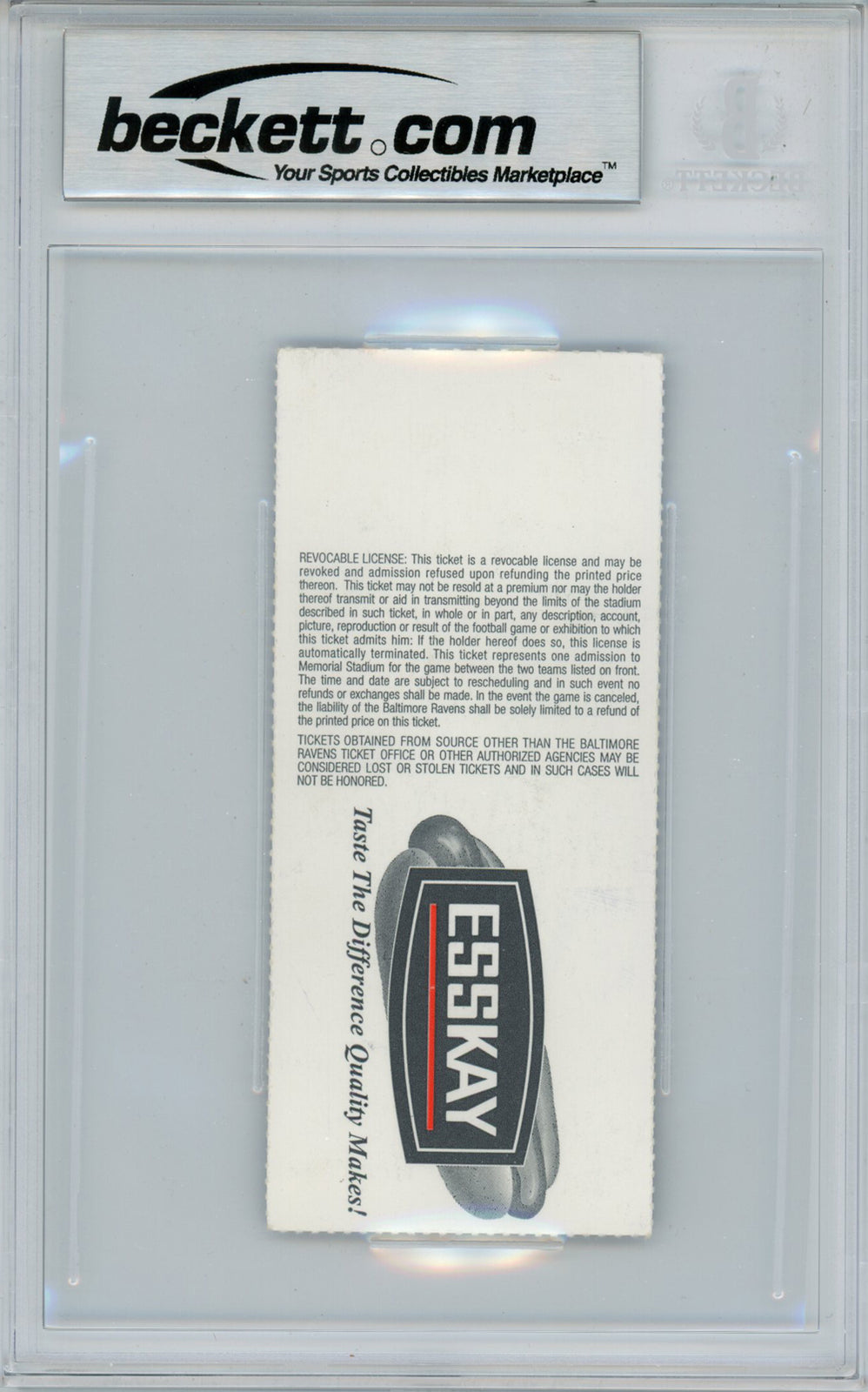 Ray Lewis Autographed 10/6/1996 Ravens vs Patriots Ticket Beckett Slab