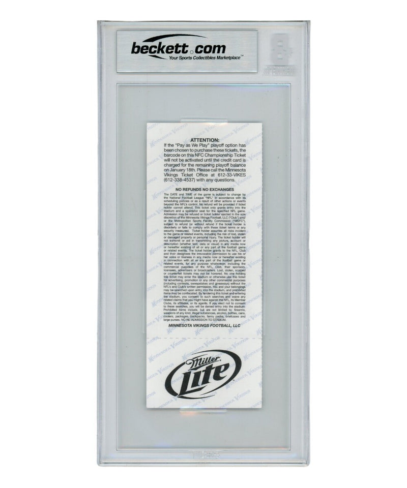 Adrian Peterson Signed Minnesota Vikings Slabbed Ticket Stub (1/24/2010)