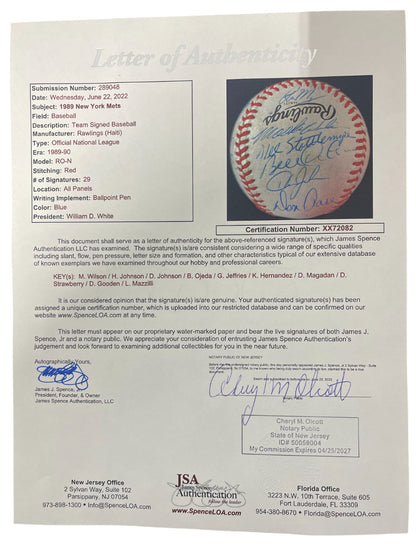 1989 New York Mets Team Signed Official National League Baseball JSA LOA