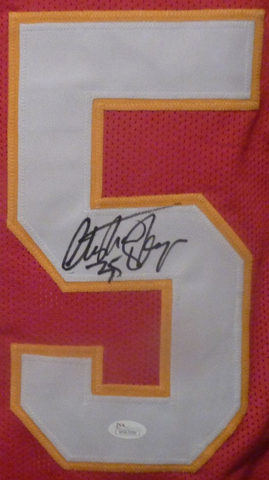 Christian Okoye Autographed Red Pro Style Jersey (Beckett COA)