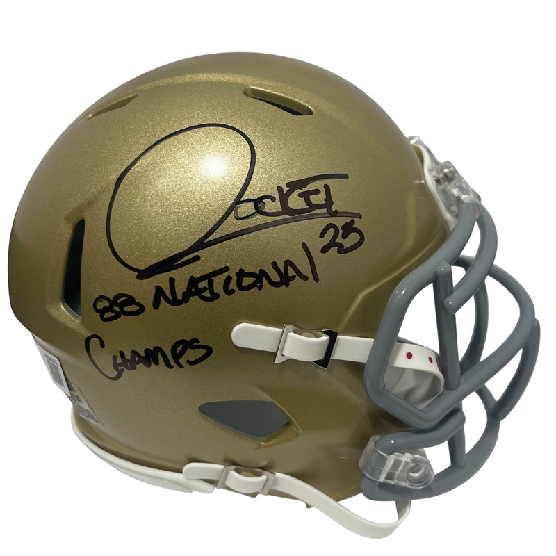 Rocket Ismail Signed Notre Dame Mini Helmet 1988 National Champs BAS
