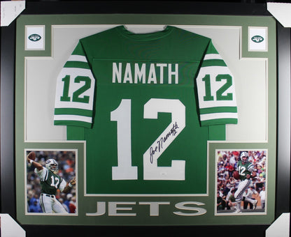 Joe Namath Autographed Pro Style Green Framed Jersey (JSA COA)