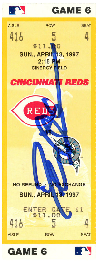 Deion Sanders Signed Cincinnati Reds Ticket 4/13/1997 vs Marlins BAS