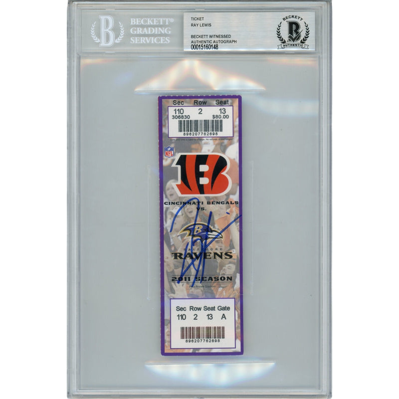 Ray Lewis Autographed Baltimore Ravens 1/1/2012 Ticket Stub BAS Slabbed