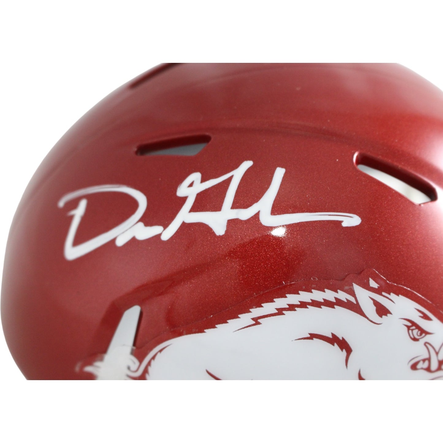 Dre Greenlaw Arkansas Razorbacks Autographed Mini Helmet (BAS Witnessed)