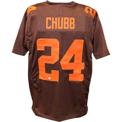 Nick Chubb Signed Brown Color Rush Custom Football Jersey