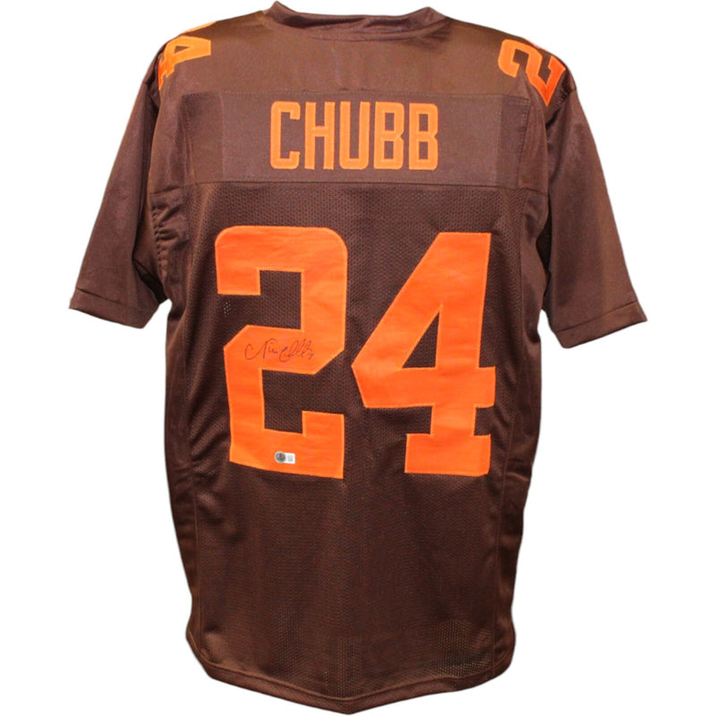 Nick Chubb Signed Brown Color Rush Custom Football Jersey