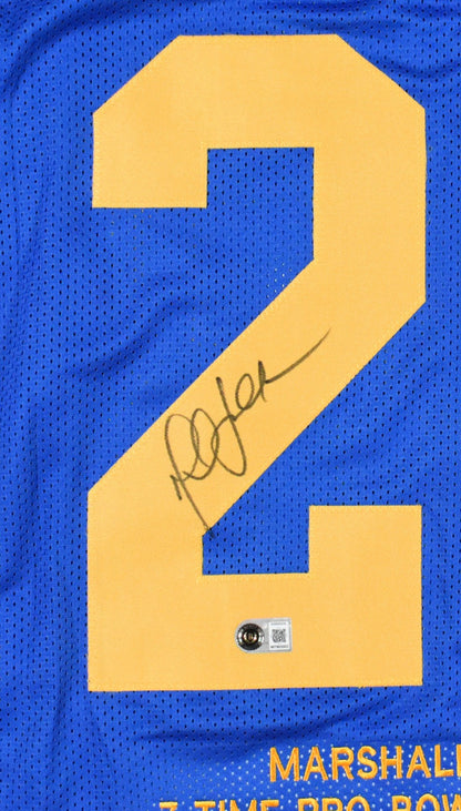 Marshall Faulk Autographed Los Angeles Rams Custom Blue Stat Jersey
