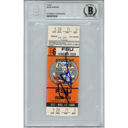 Deion Sanders Autographed Florida State Seminoles 1988 Ticket Stub (BAS)