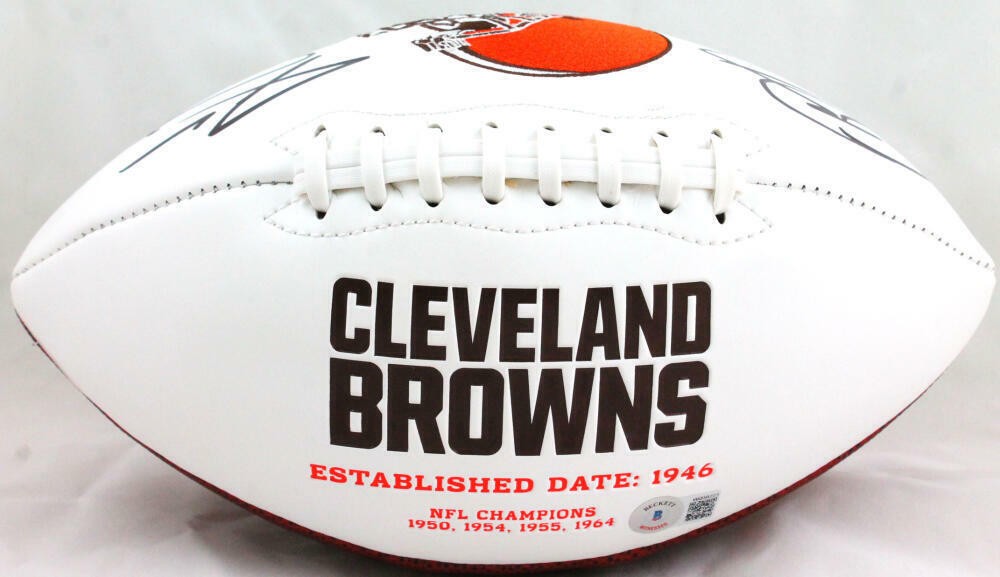 Jarvis Landry & Odell Beckham Jr. Signed Cleveland Browns Logo Football