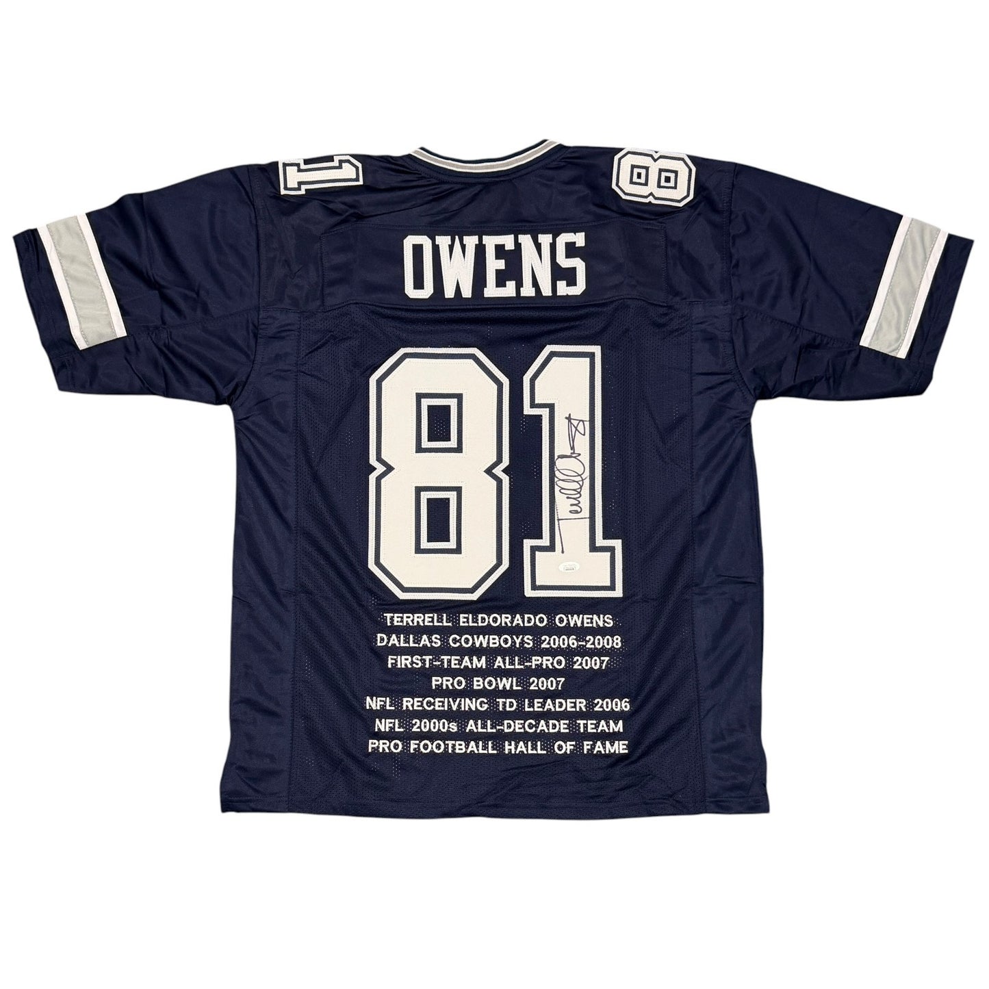Terrell Owens Dallas Cowboys Autographed Stat Custom Jersey JSA