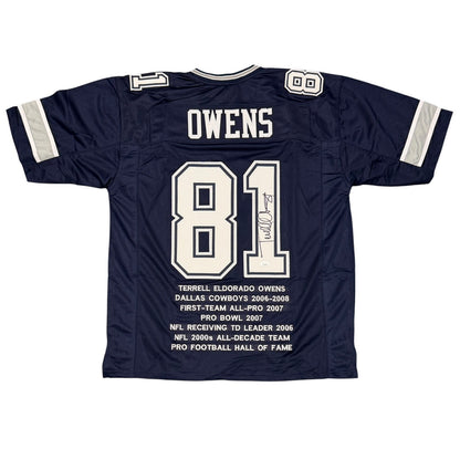Terrell Owens Dallas Cowboys Autographed Stat Custom Jersey JSA