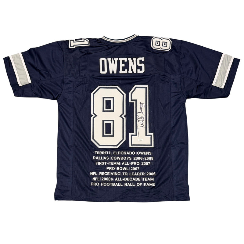 Terrell Owens Dallas Cowboys Autographed Stat Custom Jersey JSA