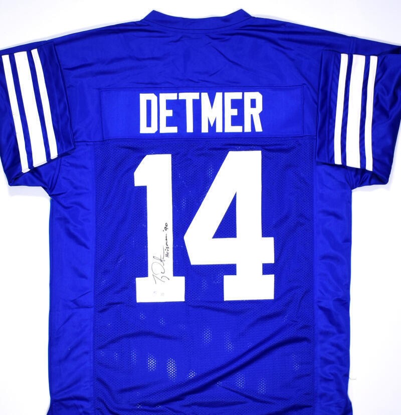 Ty Detmer Autographed Blue Custom College Style Jersey (Heisman '90)