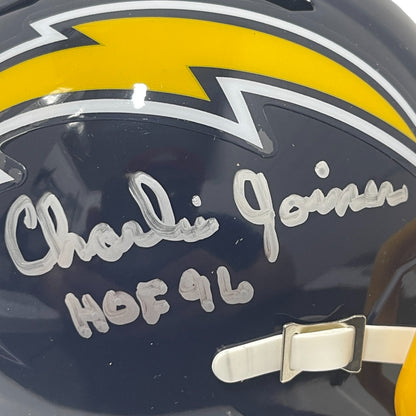 Charlie Joiner Signed Chargers Throwback Mini Helmet HOF 96 BAS Witness