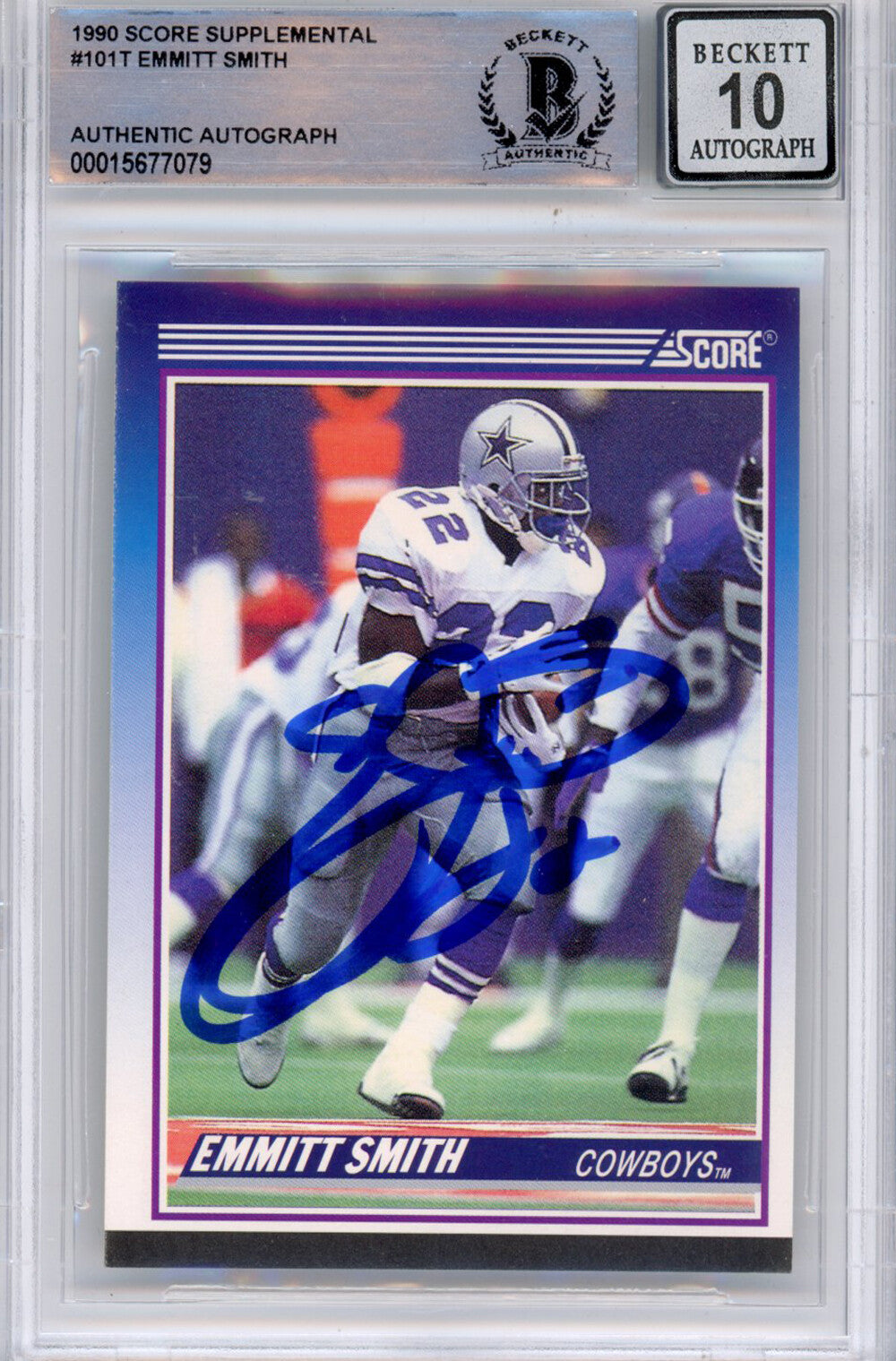 Emmitt Smith Signed 1990 Score Supplemental #101 Card BAS Slabbed (Grade 10)